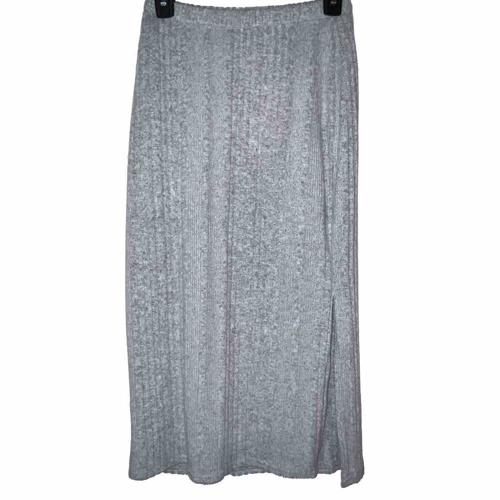 Umgee Ribbed‎ Skirt Size Small Gray Pull On High Waist Side Slit